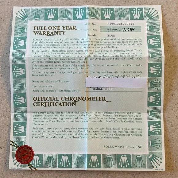 Rolex Warranty Paperwork 1997 Oyster Perpetual w/Sleeve Document Holder - Picture 3 of 11